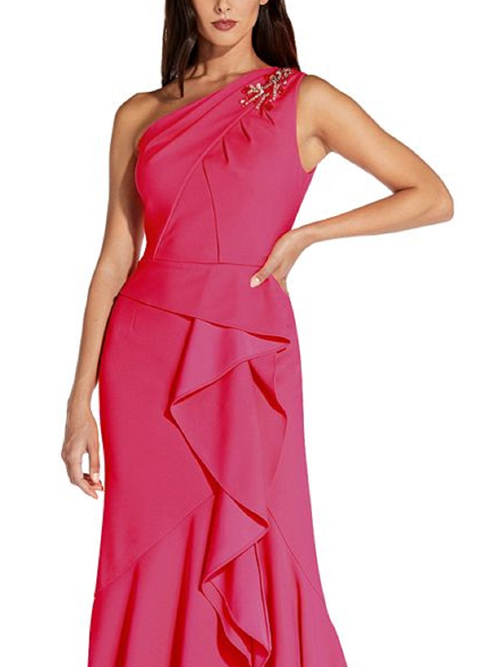 Vestido feminino Adrianna Papell com um ombro só e babados, rosa, tamanho 4