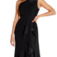 Vestido feminino Adrianna Papell com um ombro só e babados, preto, tamanho 6