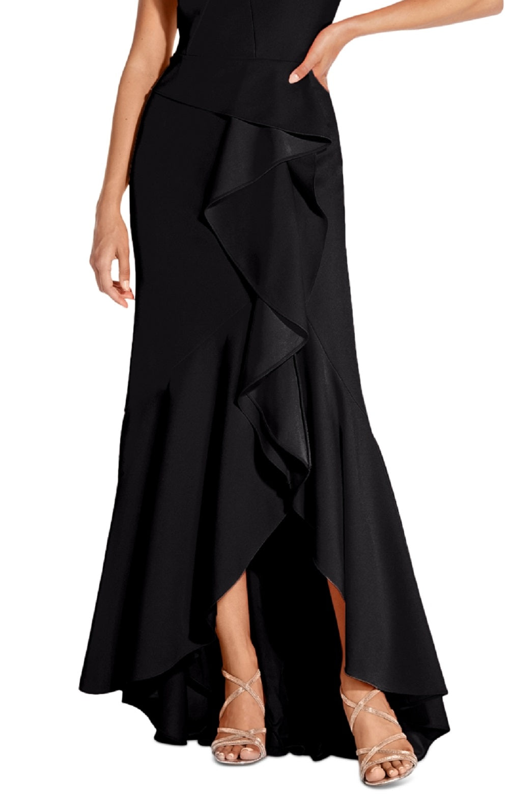 Vestido feminino Adrianna Papell com um ombro só e babados, preto, tamanho 6