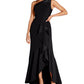 Vestido feminino Adrianna Papell com um ombro só e babados, preto, tamanho 8