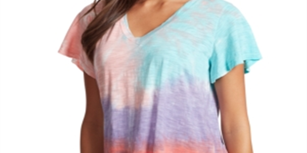 Jessica Simpson Blusa Feminina Tie Dye Manga Flutter Gola V Branca Tamanho P
