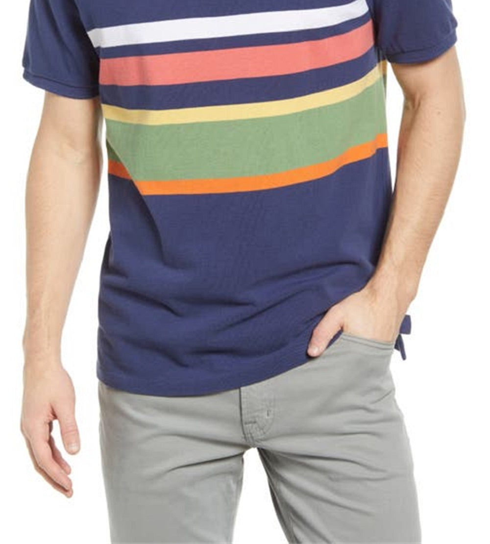 Polo Ralph Lauren Masculino Listrado Piqué Azul Tamanho Médio
