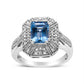 .925 Sterling Silver Diamond Accent and 8X6 mm Emerald-Shape Blue Topaz Ring (I-J Color, I2-I3 Clarity) - Ring Size 7