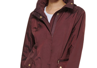 Cole Haan Capa de chuva feminina preta com capuz, tamanho médio, dobrável