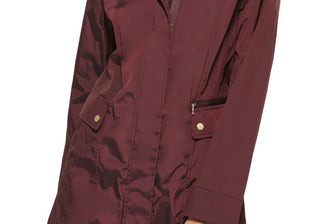 Cole Haan Capa de chuva feminina preta com capuz, tamanho médio, dobrável