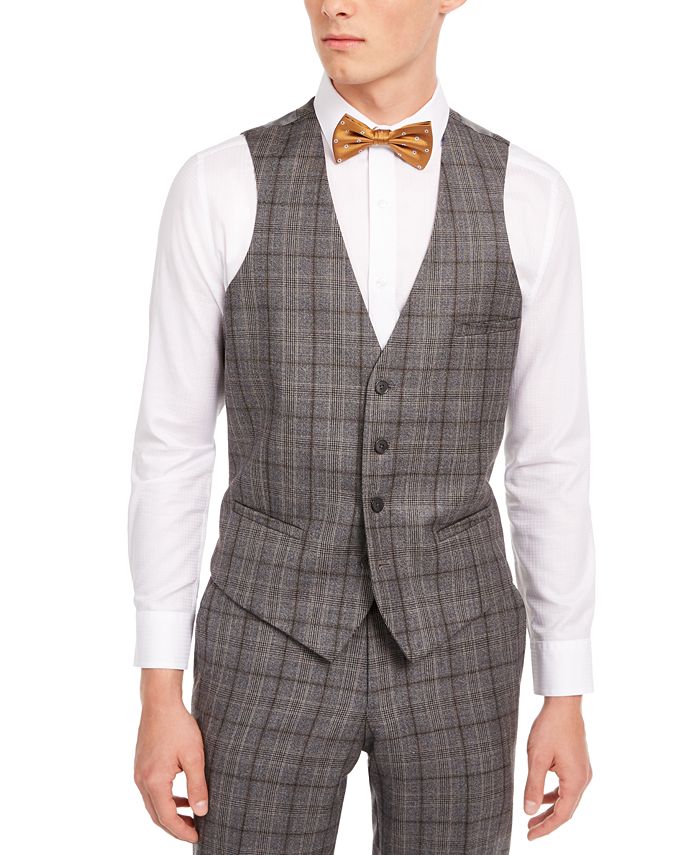 Colete masculino Bar III de lã misturada slim fit cinza tamanho grande