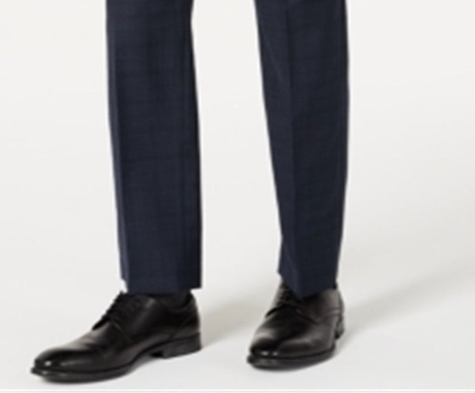Michael Kors Masculino Classic Fit Airsoft Stretch Azul-petróleo Xadrez Terno Calça Separada Azul Tamanho 44X34
