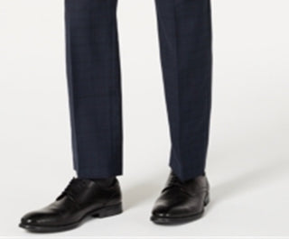 Michael Kors Masculino Classic Fit Airsoft Stretch Azul-petróleo Xadrez Terno Calça Separada Azul Tamanho 44X34