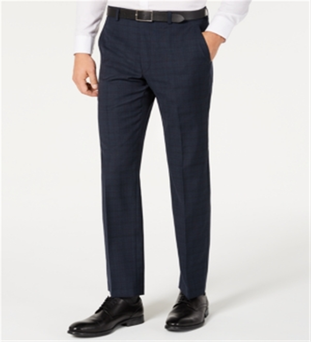 Michael Kors Masculino Classic Fit Airsoft Stretch Azul-petróleo Xadrez Terno Calça Separada Azul Tamanho 44X34