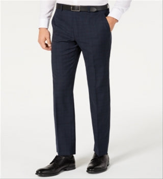 Michael Kors Masculino Classic Fit Airsoft Stretch Azul-petróleo Xadrez Terno Calça Separada Azul Tamanho 44X34