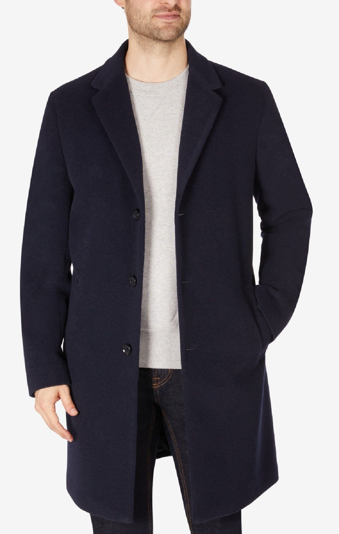 Sobretudo Tommy Hilfiger Addison Wool Blend Trim Fit Masculino Azul Tamanho 44