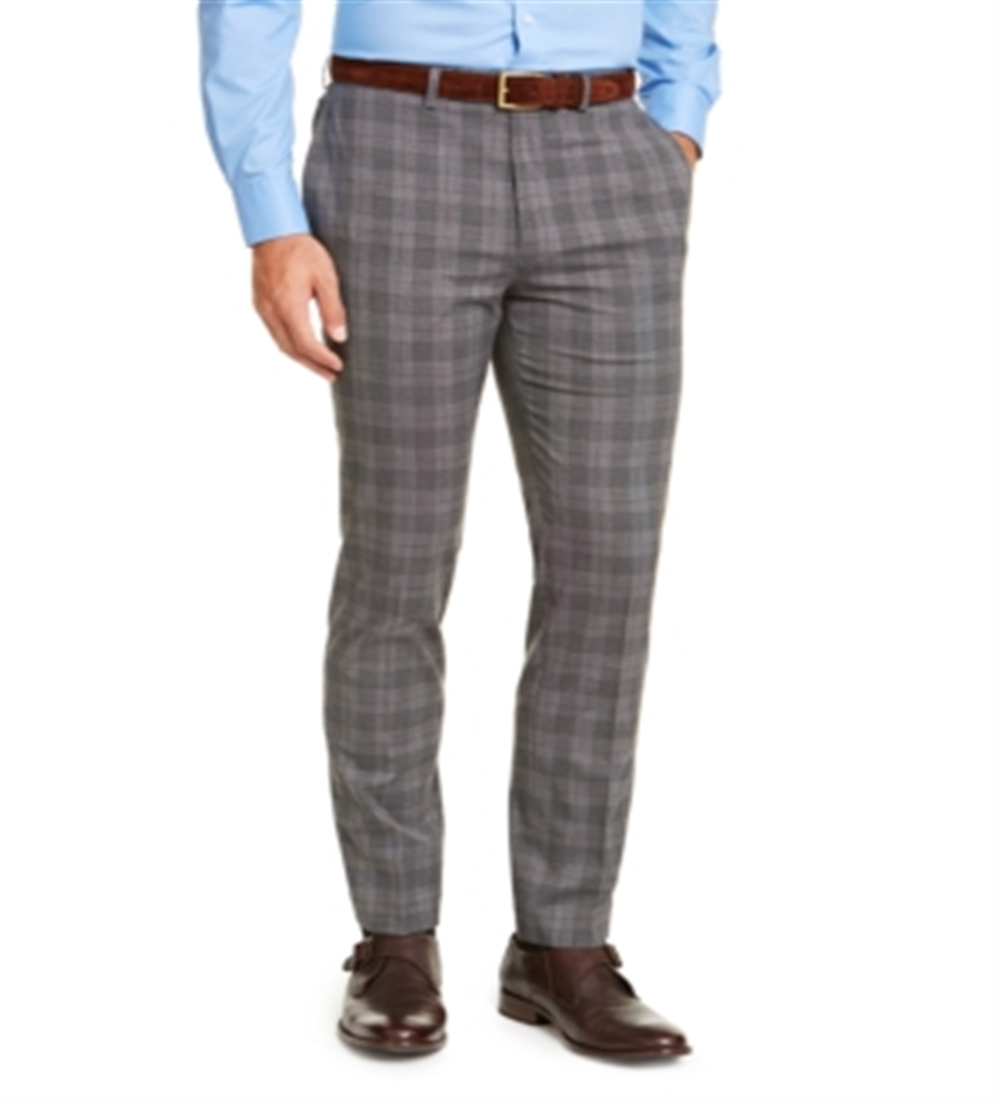 Calça social masculina Calvin Klein Slim Fit Stretch Xadrez resistente a rugas Cinza Tamanho 32X29