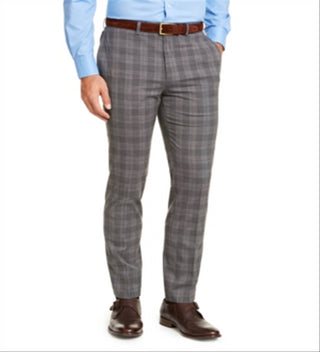Calça social masculina Calvin Klein Slim Fit Stretch Xadrez resistente a rugas Cinza Tamanho 32X29