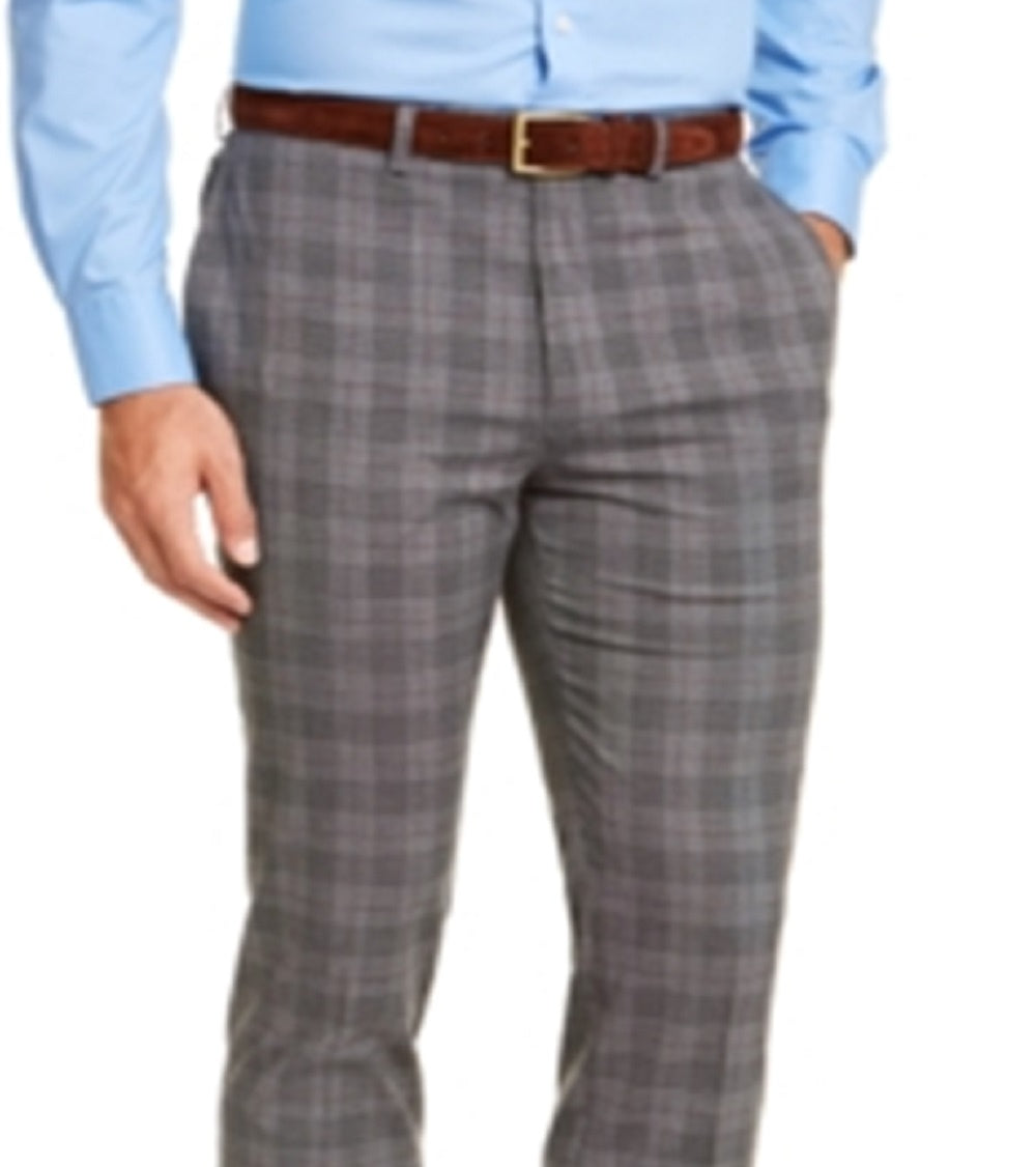 Calça social masculina Calvin Klein Slim Fit Stretch Xadrez resistente a rugas Cinza Tamanho 32X29
