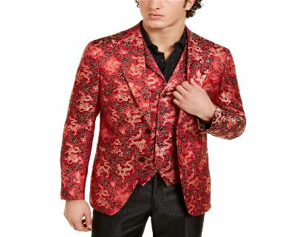 Tallia Masculino Curto Metálico Dragão Floral Cetim Jaqueta Vermelha Tamanho 42