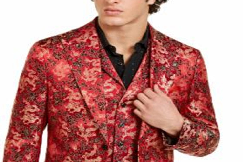 Tallia Masculino Curto Metálico Dragão Floral Cetim Jaqueta Vermelha Tamanho 42