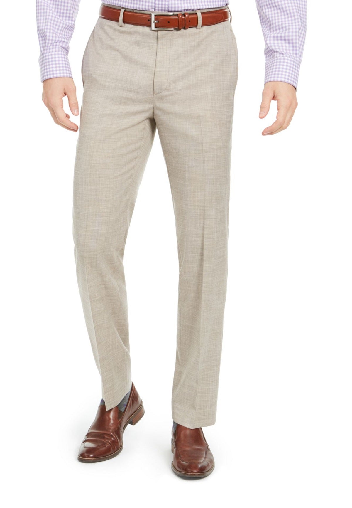 Calça Ralph Lauren Masculina Frente Lisa Perna Reta Ajuste Clássico Marrom Tamanho 36X32