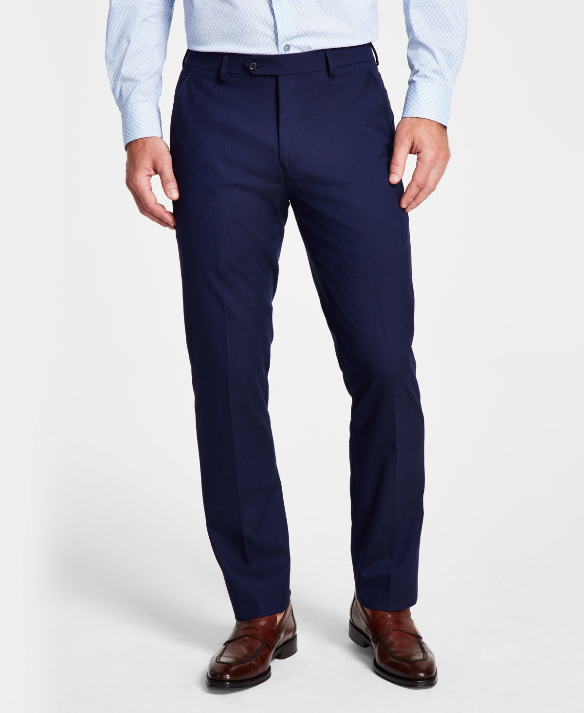 Calça de terno Alfani masculina slim fit elástica sólida azul tamanho 32x30