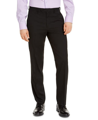 Calça de terno Alfani masculina clássica, elástica, lisa, preta, tamanho 33x30