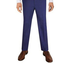 Calça de terno Alfani masculina clássica, elástica, lisa, azul, tamanho 34x30