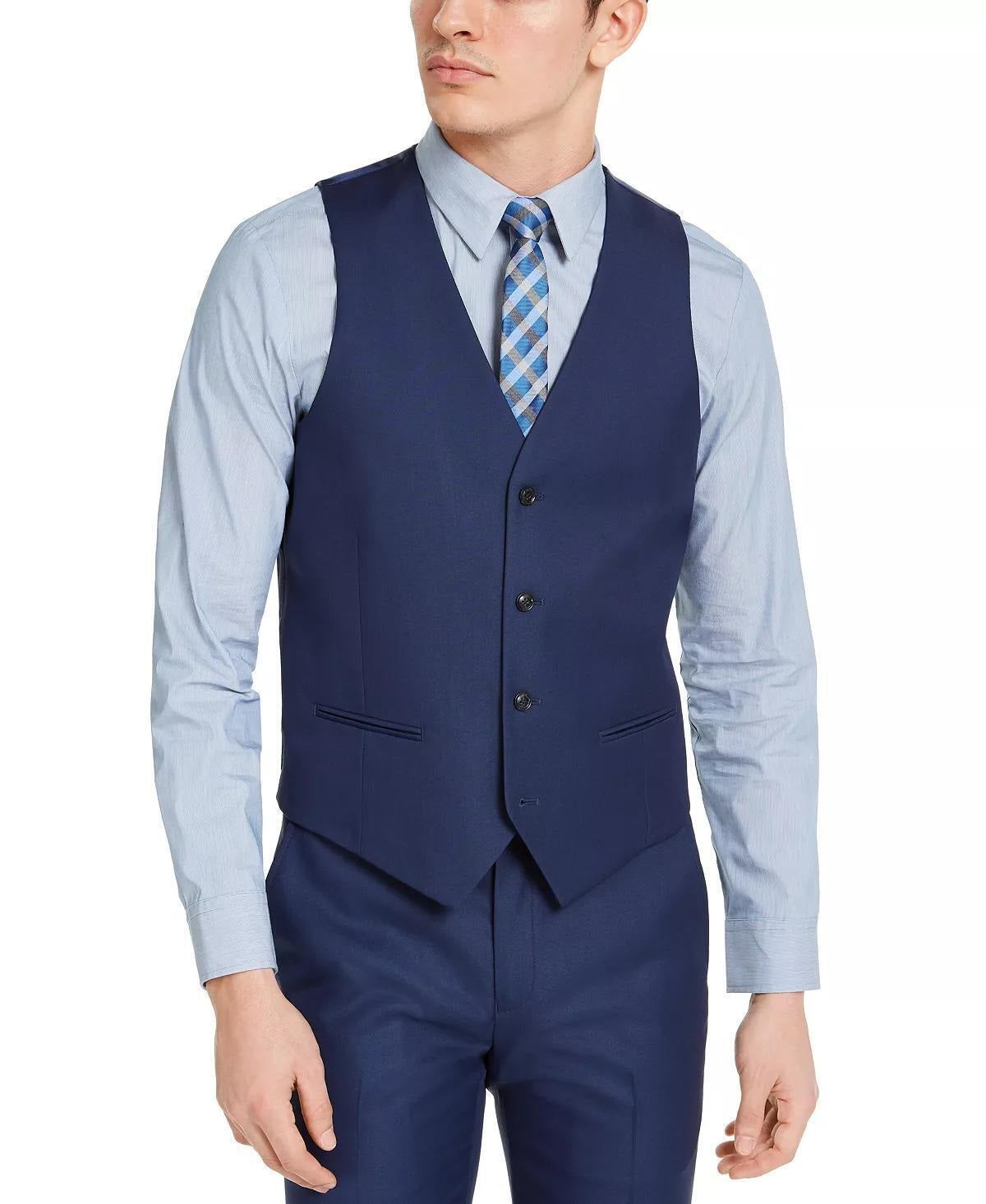 Colete Alfani Masculino Slim Fit Stretch Solid Azul Tamanho Médio