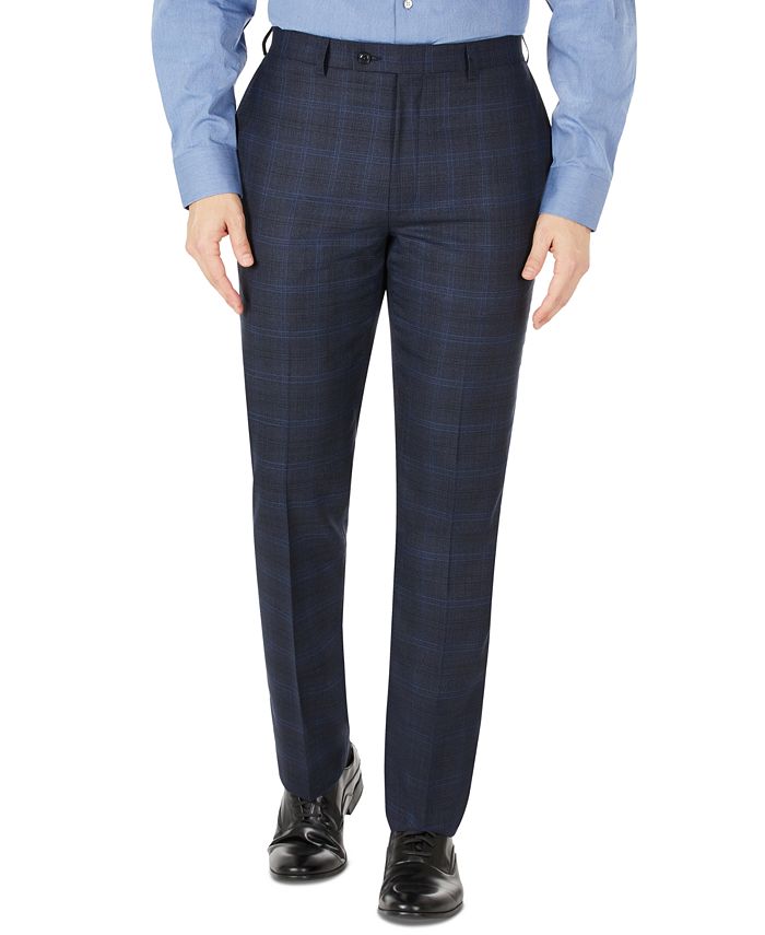 Terno Calvin Klein Masculino Infinite Stretch Windowpane de Lã Calça Separada Azul Tamanho 32X32