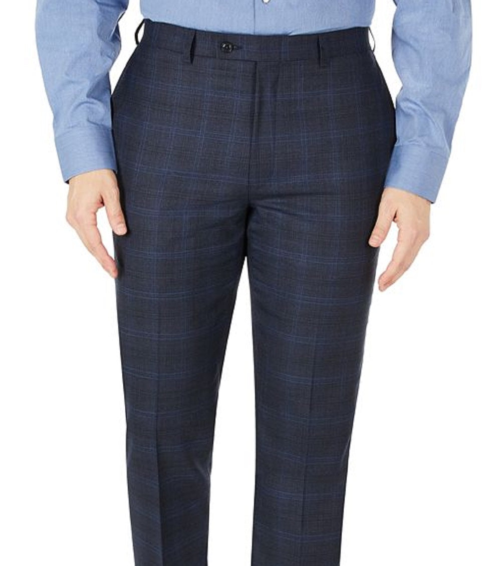 Terno Calvin Klein Masculino Infinite Stretch Windowpane de Lã Calça Separada Azul Tamanho 32X32