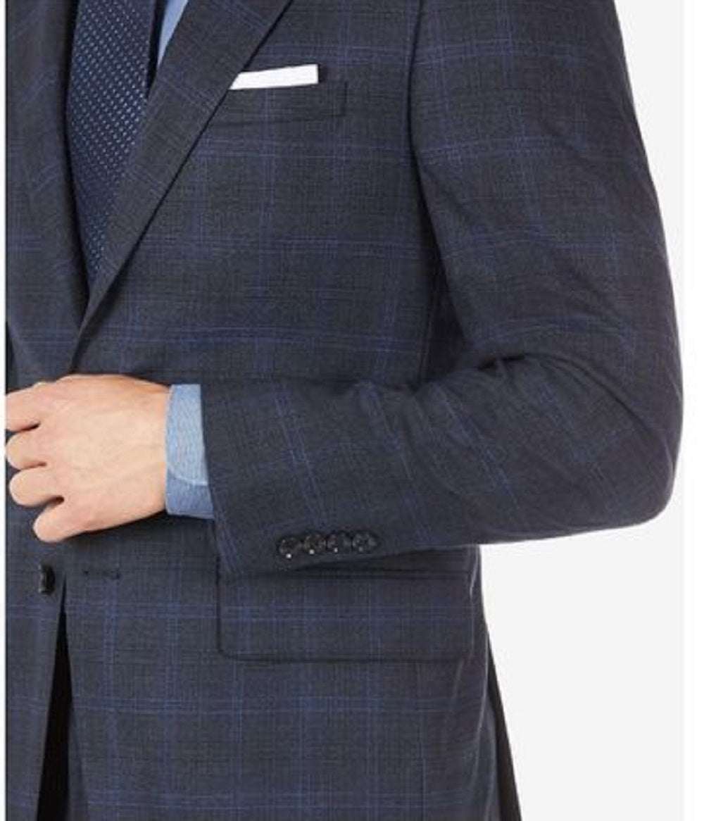 Calvin Klein Terno Masculino de Lã Windowpane Jaqueta Separada Azul Tamanho 38