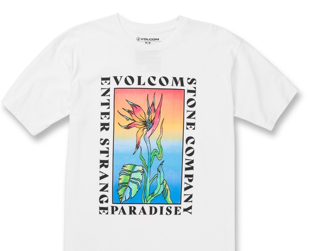 Camiseta Volcom Strange Paradise masculina, manga curta, branca, tamanho médio