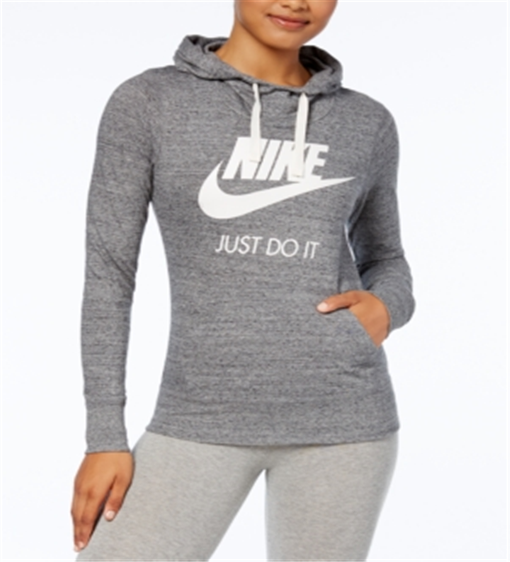 Moletom Nike Feminino com Capuz e Zíper em Malha Cinza Tamanho XS