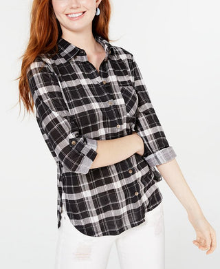 Camisa xadrez com aba dobrada Polly &amp; Esther Junior, preta, tamanho extragrande