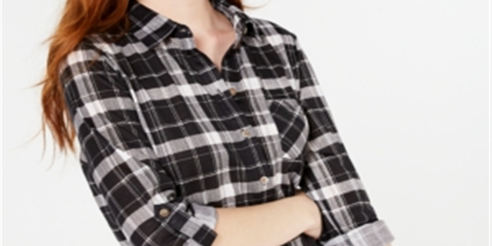 Camisa xadrez com aba dobrada Polly &amp; Esther Junior, preta, tamanho extragrande