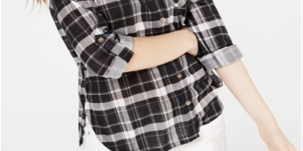 Camisa xadrez com aba dobrada Polly &amp; Esther Junior, preta, tamanho extragrande