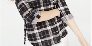 Camisa xadrez com aba dobrada Polly &amp; Esther Junior, preta, tamanho extragrande