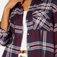 Camisa utilitária xadrez feminina Polly &amp; Esther, azul, tamanho pequeno