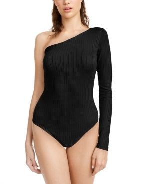 Body de malha canelada de um ombro só da Polly &amp; Esther Junior, preto, tamanho grande