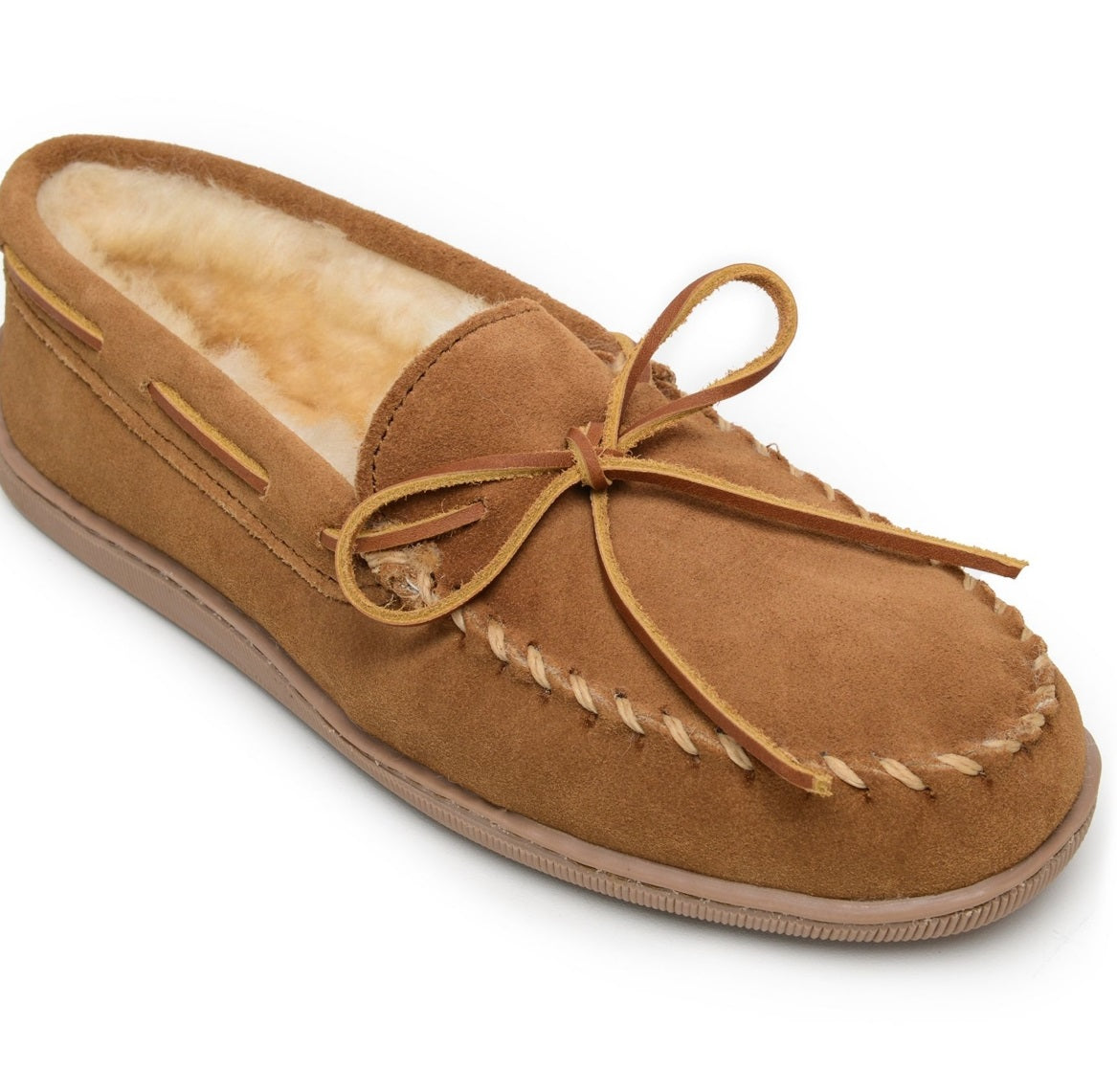 Chinelo mocassim masculino Minnetonka em pele de carneiro genuína marrom tamanho 11 M