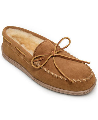 Chinelo mocassim masculino Minnetonka em pele de carneiro genuína marrom tamanho 9 M