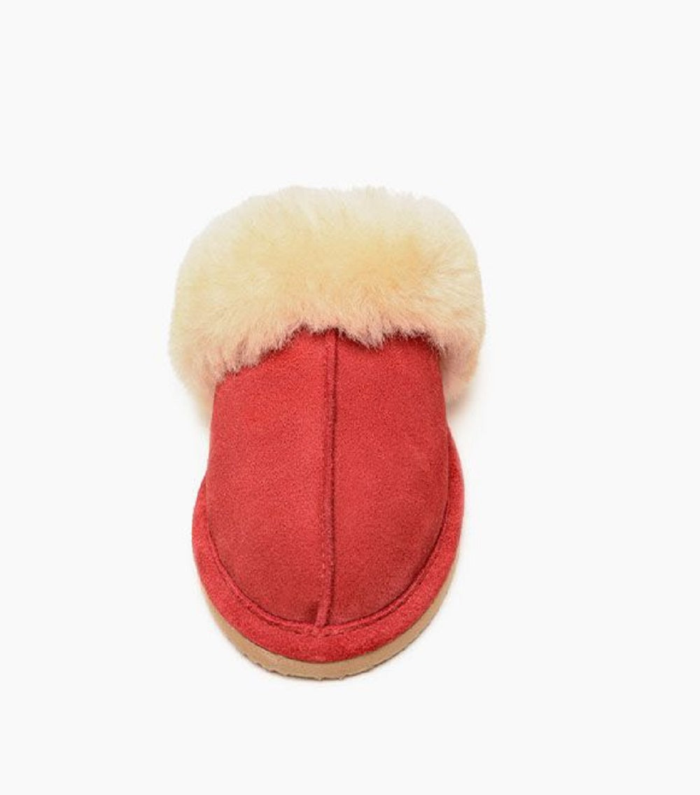 Pantufa feminina Minnetonka em pele de carneiro genuína, vermelha, tamanho 10 M