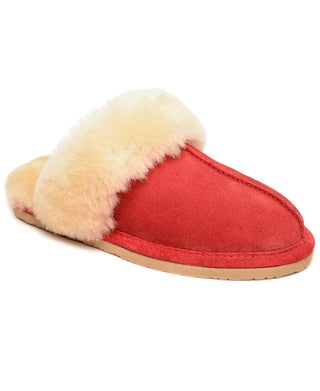 Pantufa feminina Minnetonka em pele de carneiro genuína, vermelha, tamanho 10 M