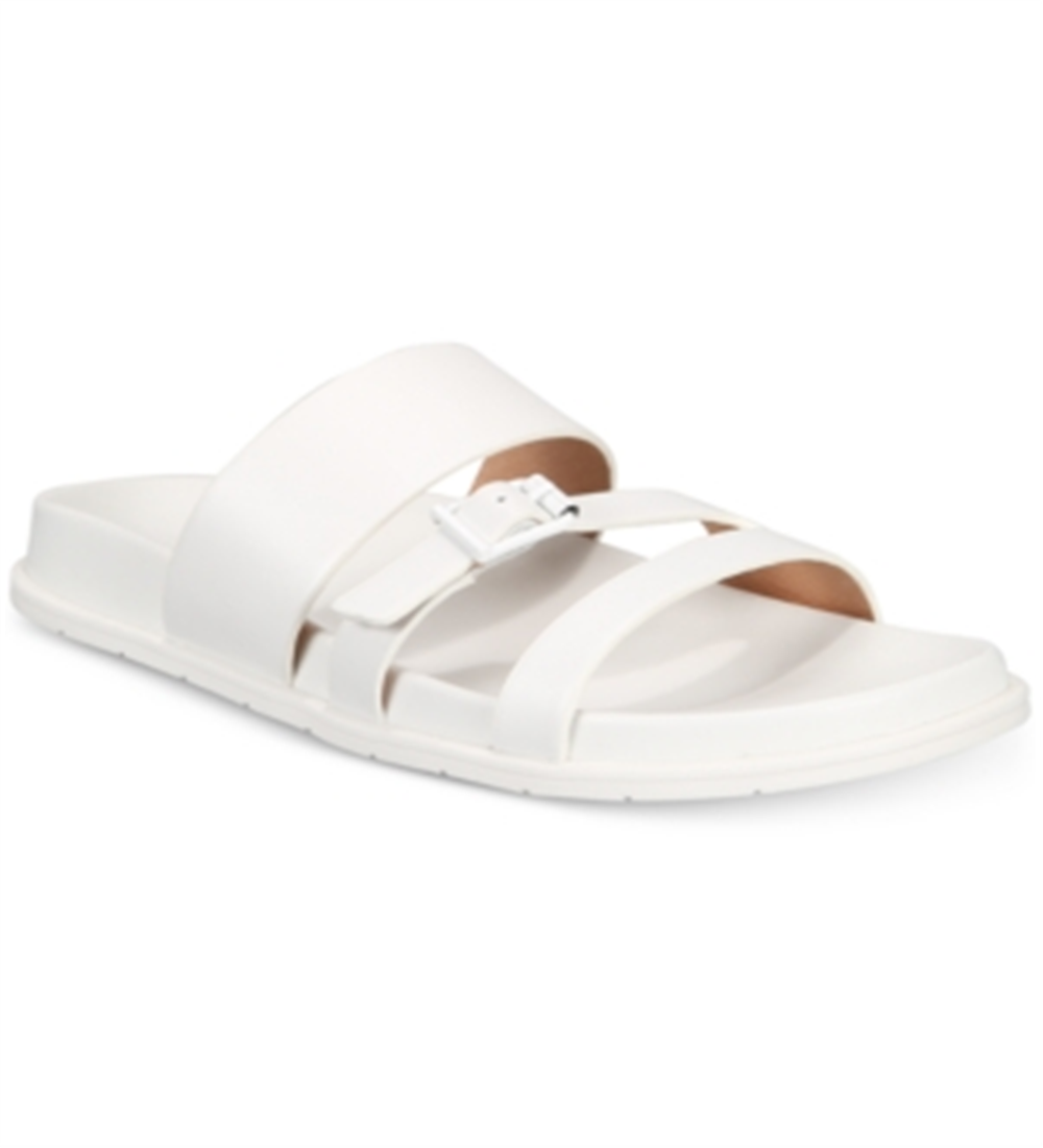 Sandálias de couro femininas Aqua College Sloan com bico aberto, casuais, tamanho 7,5 M, brancas