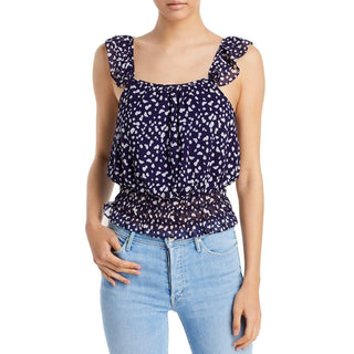 Blusa feminina Aqua com babados e bolinhas abstratas, azul, tamanho pequeno