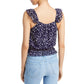 Blusa feminina Aqua com babados e bolinhas abstratas, azul, tamanho pequeno