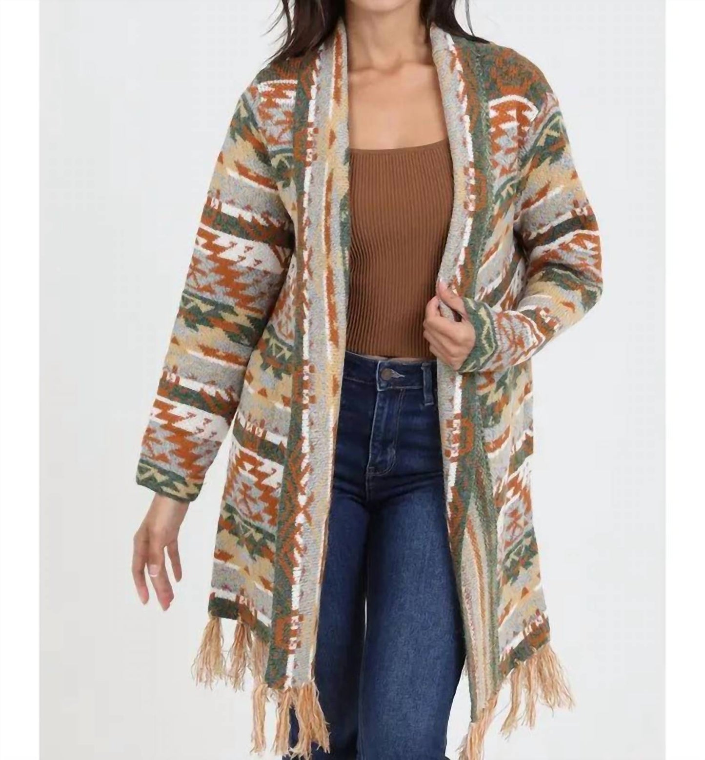 Angie - Alena Aztec Fringe Cardigan
