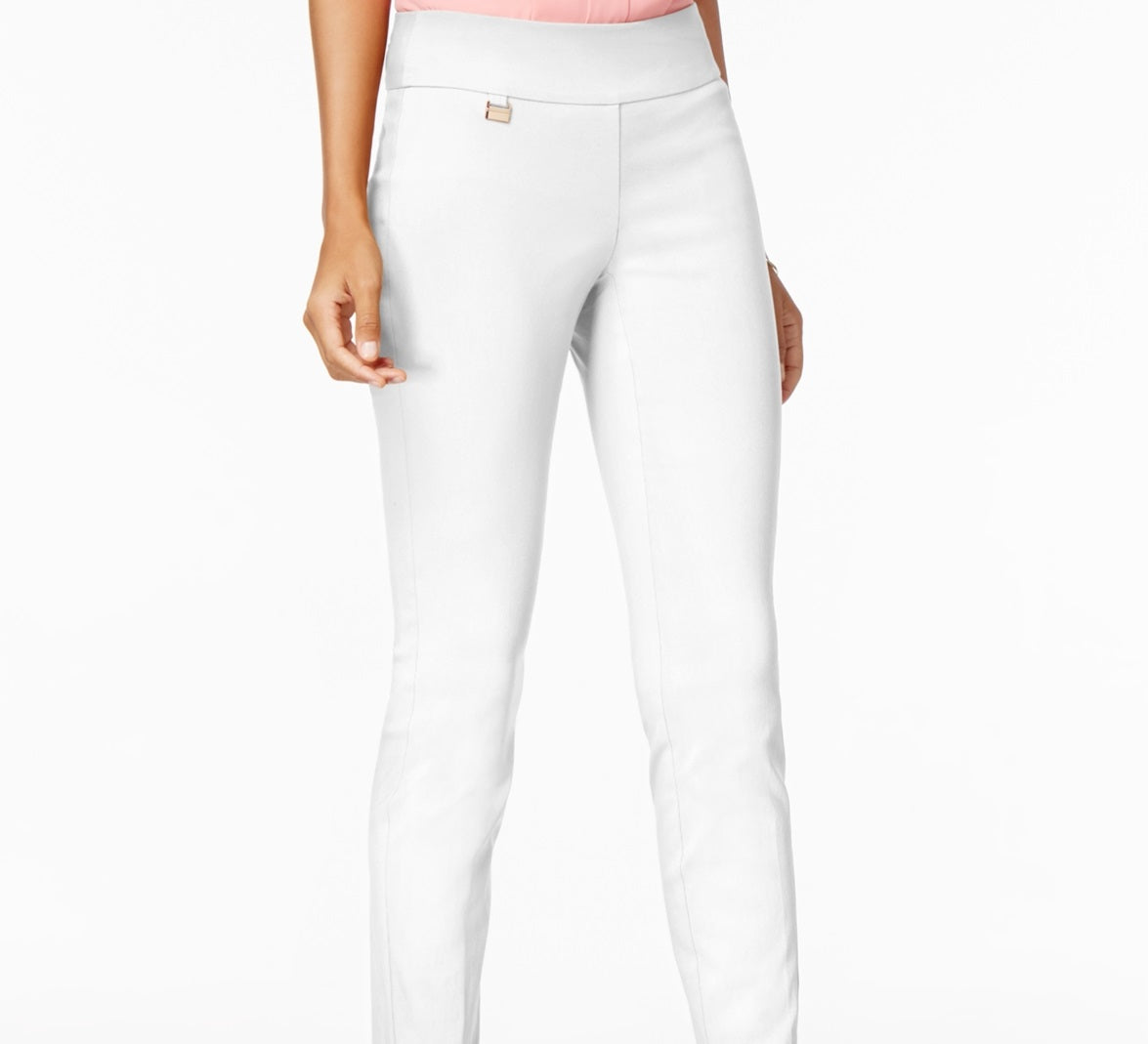 Calça skinny Alfani feminina com controle de barriga, tamanho 4, branca