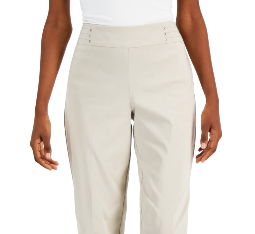 Calça feminina com tachas JM Collection, curta, bege, tamanho pequeno