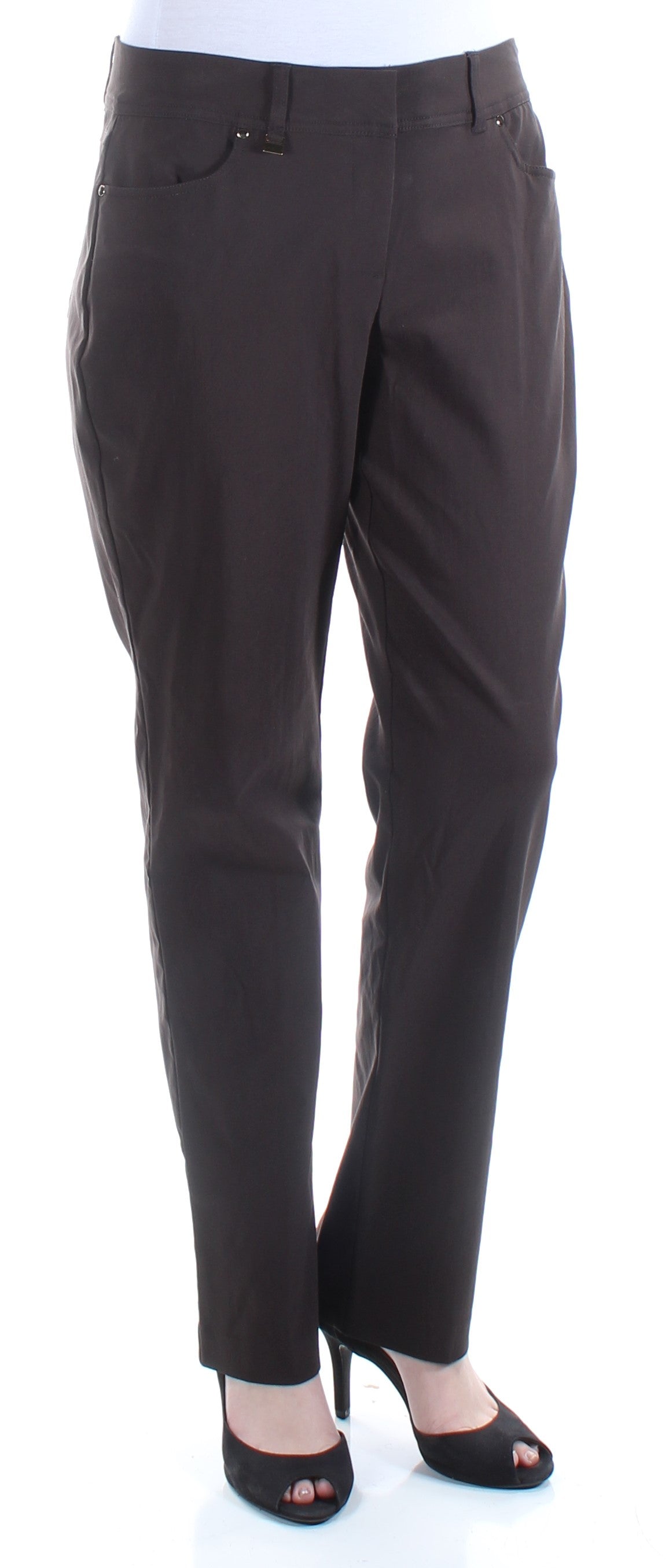 Calça feminina JM Collection, comprimento curvilíneo, corte reto, marrom, tamanho 18