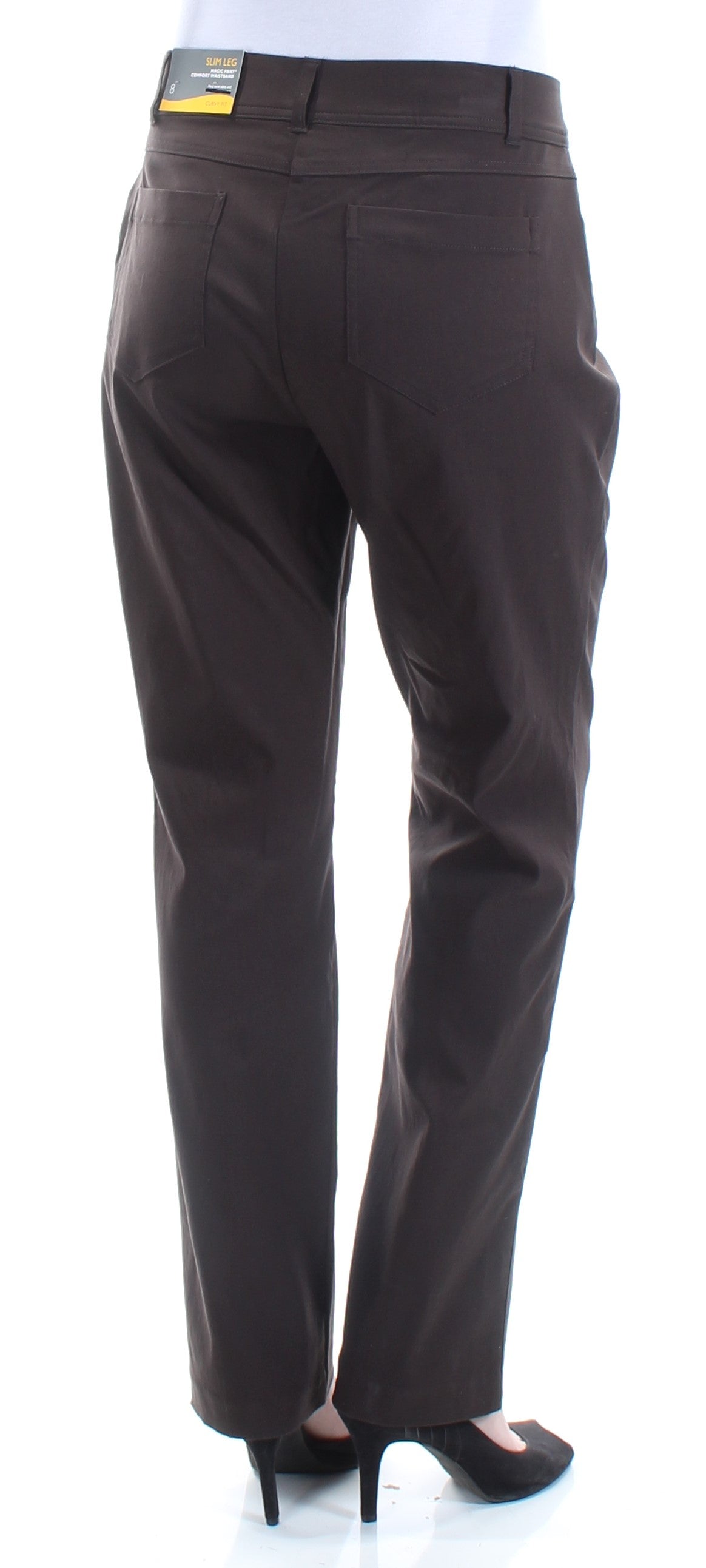Calça feminina JM Collection, comprimento curvilíneo, corte reto, marrom, tamanho 18