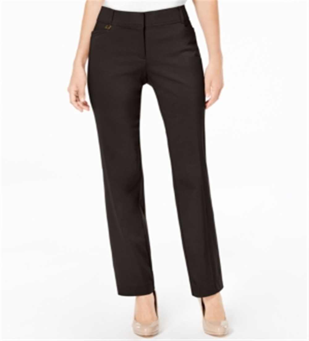 Calça feminina JM Collection, comprimento curvilíneo, corte reto, marrom, tamanho 18