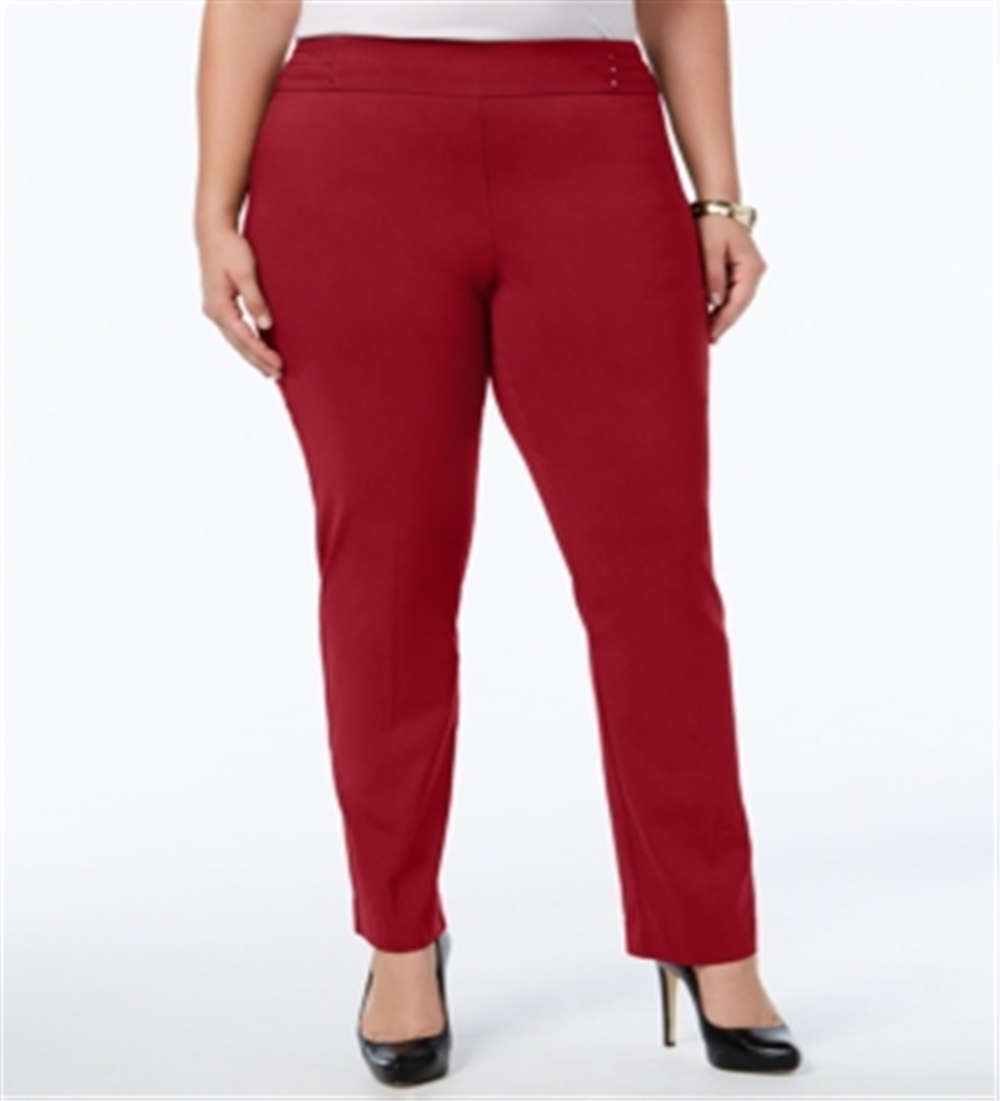 Calça feminina com controle de barriga JM Collection, perna justa, vermelha, tamanho 16W